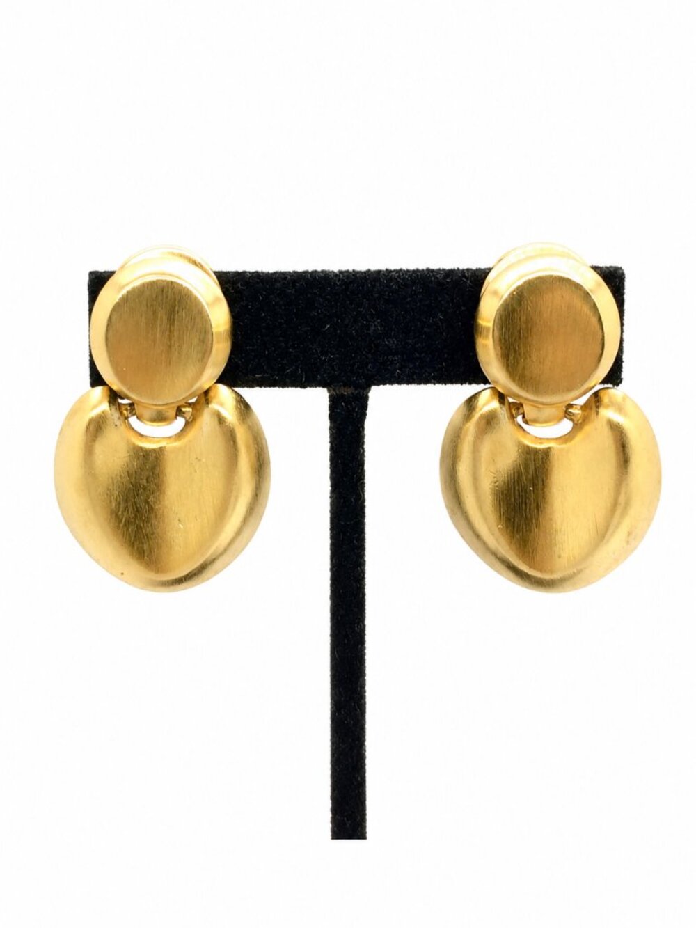 VINTAGE CLARA STUDIO Earrings Matte Gold Tone Modernist Clip On Dangle